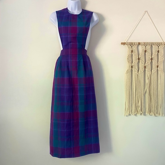 Vintage Pendleton Plaid Wool Jumper Dress Purple and Blue Tartan Backless Maxi 8 - Picture 1 of 15